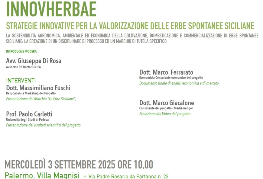 InnovHerbae: Evento conclusivo il 3 settembre a Palermo